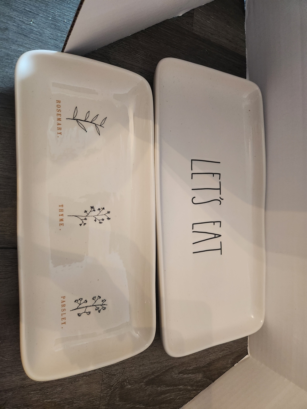 Rae Dunn White Ceramic LET'S EAT Platter with Herb Tray